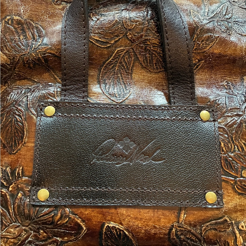 Patricia Nash Brown Embossed Floral Leather Convertible Backpack - Picture 2 of 14